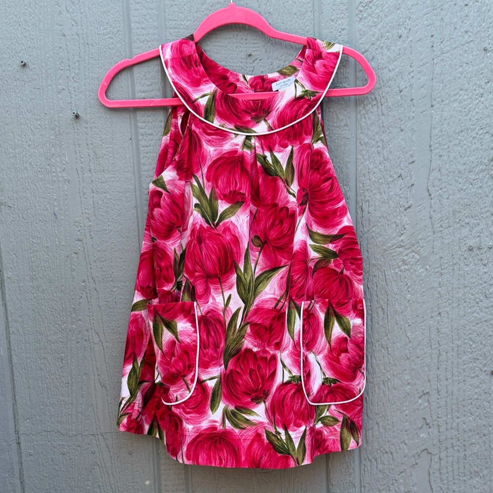 Kate Spade Floral Pink and Green Sleeveless Cotton Top Sz: M/L